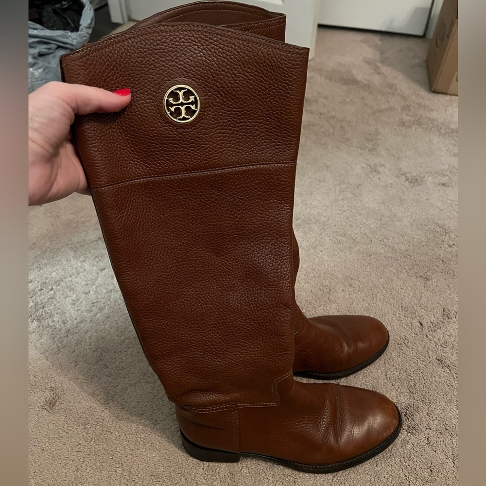 Knee high leather Tory Burch boots cognac color